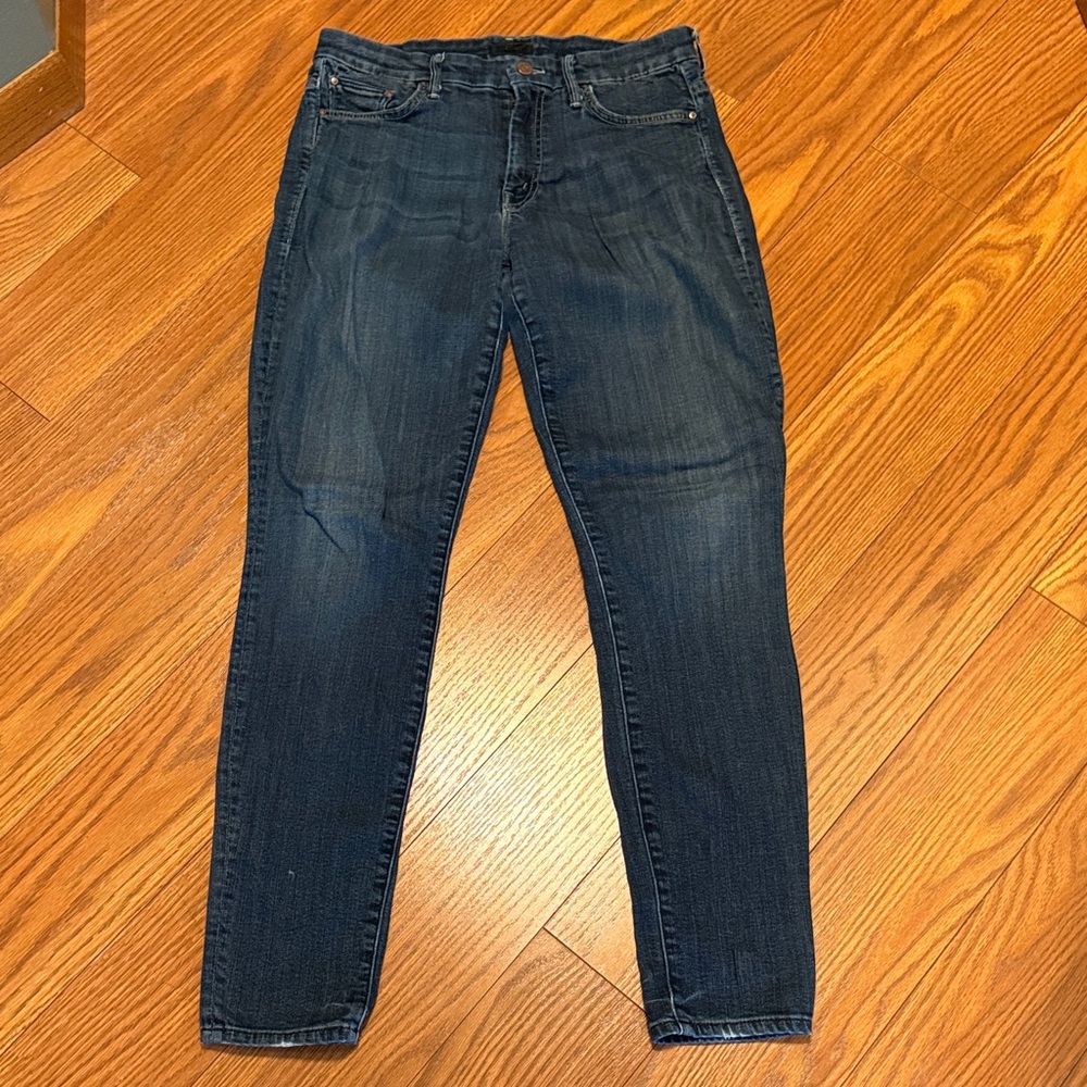 MOTHER High waisted Looker Skinny Jeans in Dark Blue Denim